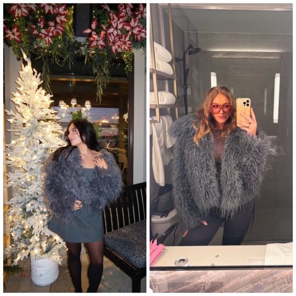 Free People Jackets & Blazers - Free People Moonlight Faux Fur Jacket Shaggy In Steel Gray Small